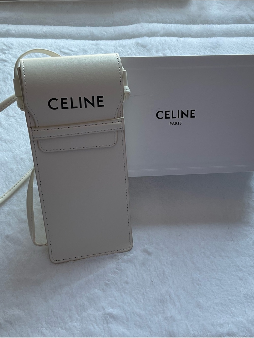 CELINE GWP White Leather Phone Crossbody Bag